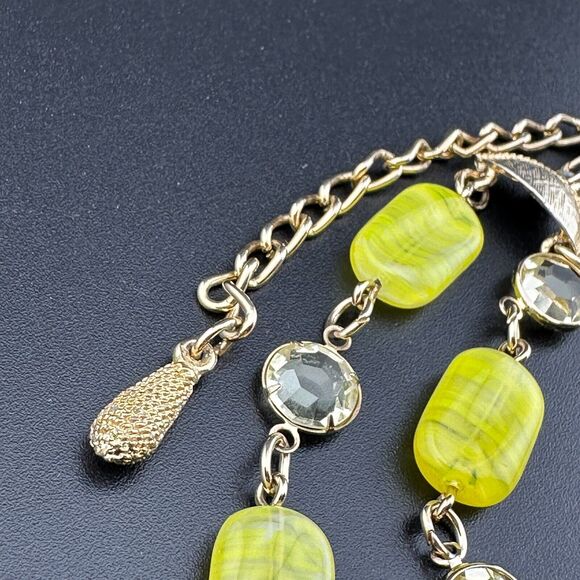 Yellow Swirl Glass Bead Crystal Gold-tone 2-strand Necklace UV Reactive GLOW VTG - Picture 14 of 16